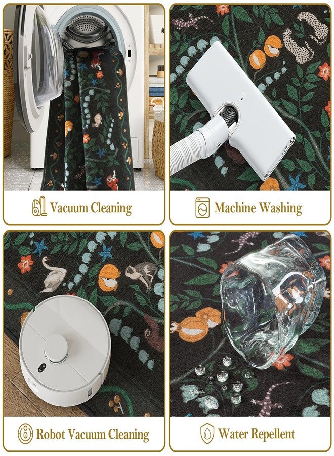 Collive سجاد ممرات كوليف، سجاد مطبخ بنقشة حيوانات الغابة مقاس 2×6، سجاد حمام مانع للانزلاق وقابل للغسل، سجاد أسود ناعم ورقيق للغاية مقاوم للبقع، سجاد داخلي للمداخل وغرف النوم - Image 5